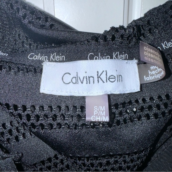 Calvin Klein Crochet Black Stripe Cover-Up Tunic Sz S/M Hooded Racerback Beachy - Picture 10 of 13